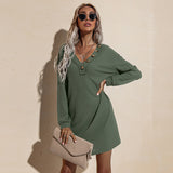 Women Fall Outfits Dress V-neck Sexy Hip Knitwear Dress