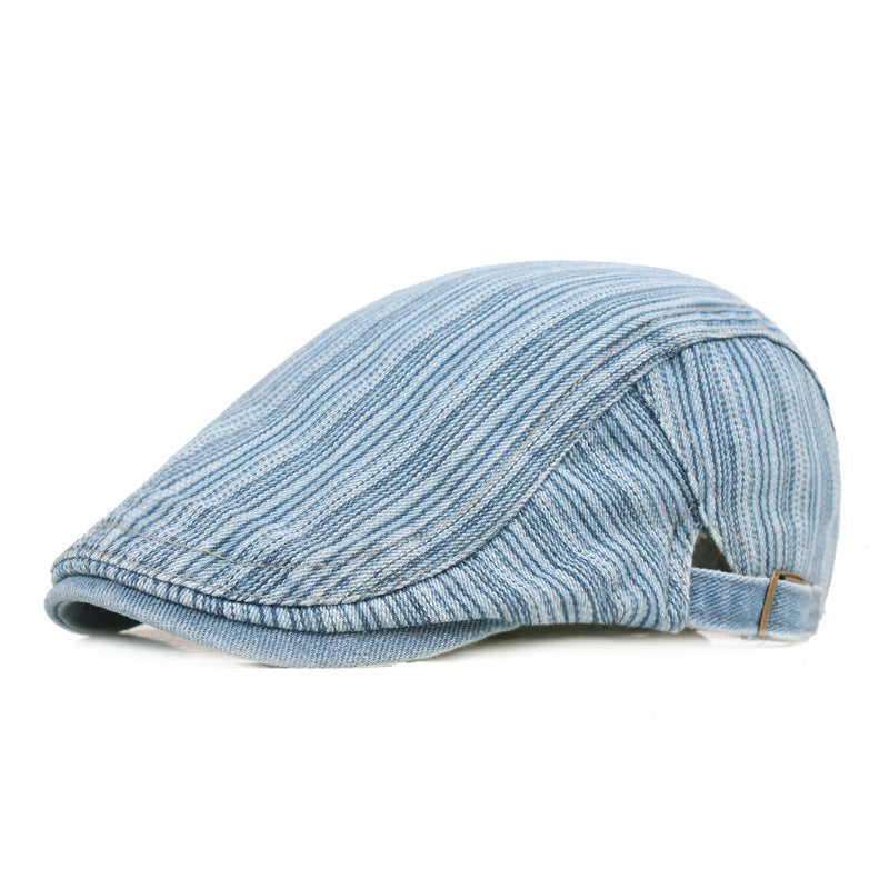 Check Beret Hat Denim Peaked Cap British Retro Beret
