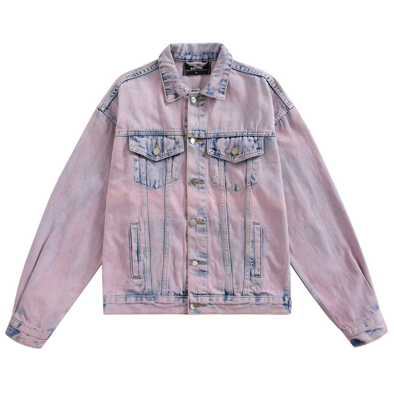 Men Denim Coat Jean Jackets Washed Distressed Tie-Dyed Denim Jacket Men Harajuku Style Loose Lapels Jacket Vintage Denim Jacket