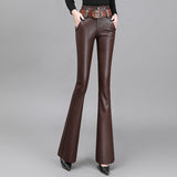 Brown Leather Pants Autumn and Winter Stretch Pants High Slimming Waist Draping Effect Trousers