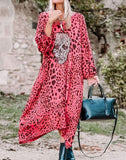 Skull Dress Spring and Summer Dress Leopard Print Skull Print Long Sleeve Dress