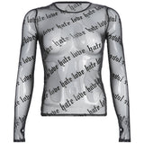 Women Rave Outfits Tops US Spring Printed See-through Long Sleeve T-shirt