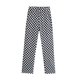 Women Fall Fall New Two-Color Slimming Chessboard Plaid Casual Pants High Waist Trousers