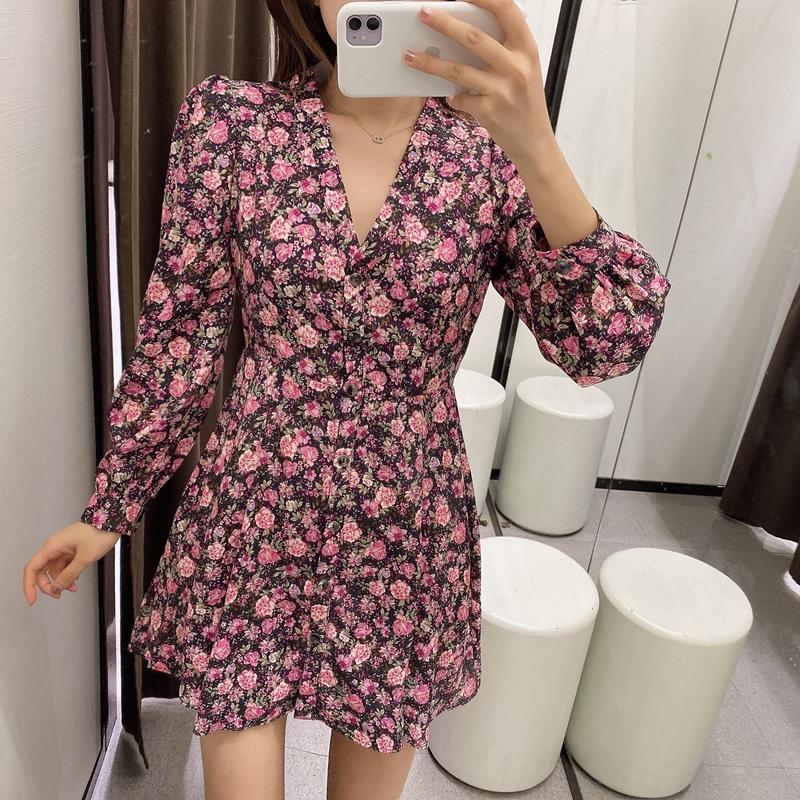 Sweet V-neck Floral Print cottagecore aesthetic dress