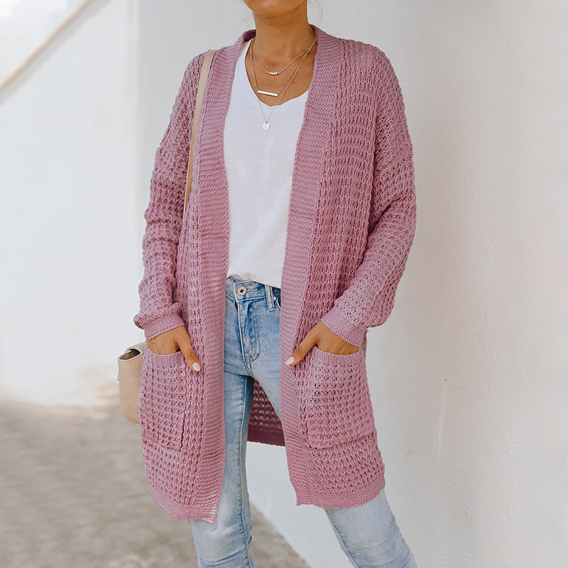 Women Fall Outfits Mid-Length Autumn and Winter Sweater Women Loose Long Sleeve Knitted Coat