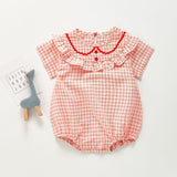 Summer Rompers Plaid Romper Ruffled Short Sleeves Jumpsuit Romper