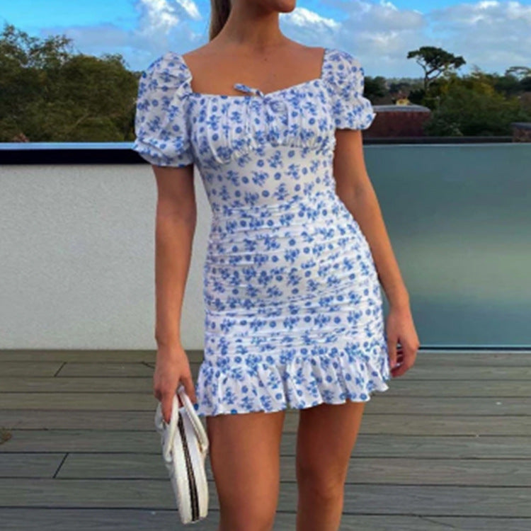 Homecoming Dresses Floral Print Ruffled Slim Fit Skirt Dress