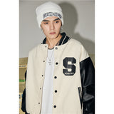 Black Varsity Jacket Autumn and Winter Baseball Uniform Men's Stitching Contrast Color Pilot Jacket Jacket