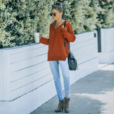 Women Fall Outfits Knitwear Solid Color Autumn and Winter V-neck Loose-Fitting Long Sleeve Sweater