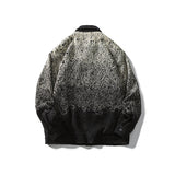 Black Varsity Jacket Autumn Gradient Printing Men's Casual Jacket Coat Polo Collar Top