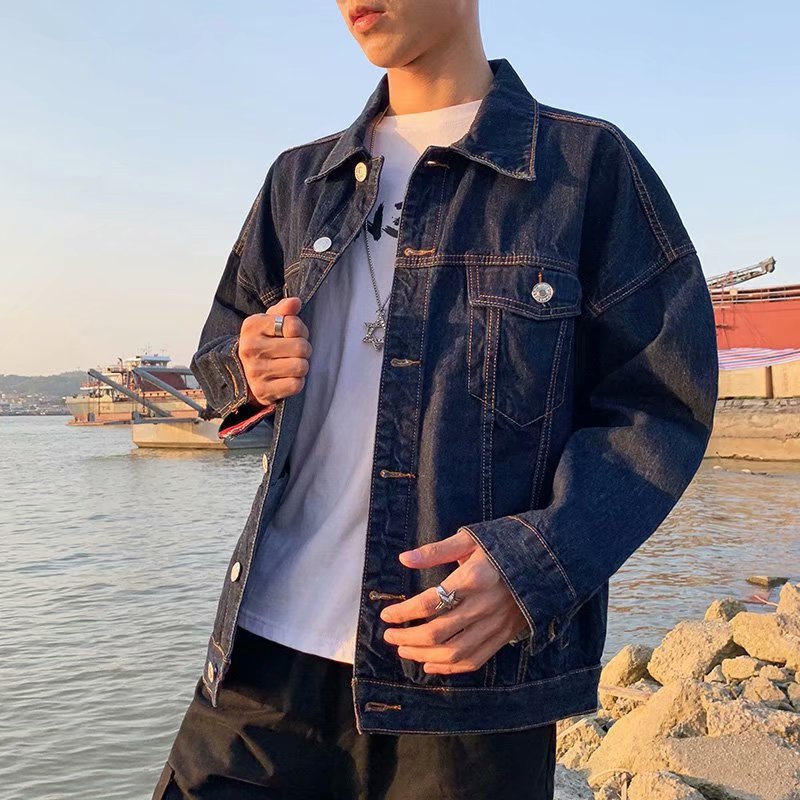 Men Denim Jacket Men's Spring and Autumn Print Letter Jacket