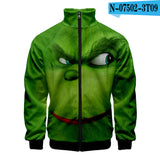 Grinch Hoodie 3D Printed Stand Collar Zipper Sweater for Men and Women