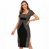 Milkmaid Dress Black High Waist Mid-Length Solid Color Lace-up Midi Dress