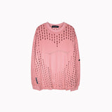 Mens Fall Outfits Retro High Street Heavy Industry Love Heart Loose Hole Long Sleeve T-shirt Couple's Tops