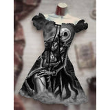 Skull Dress Digital Printing Drawstring Short Sleeve Dress Autumn