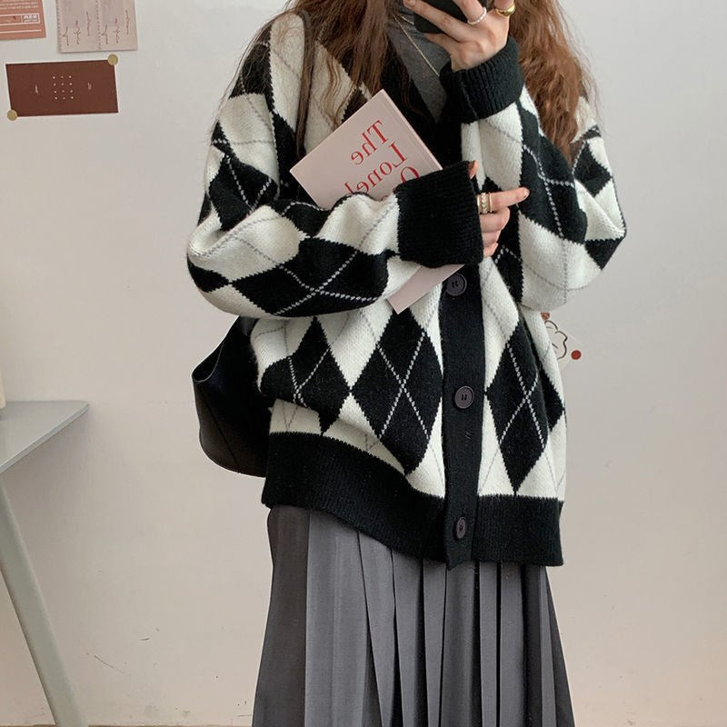 Preppy Aesthetic Sweater Sweater Women's Spring and Autumn Retro Baggy Coat Sweater