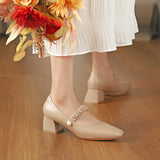 Nude Block Heels Closed Toe Chunky Heel Pumps Women's Autumn Fashion