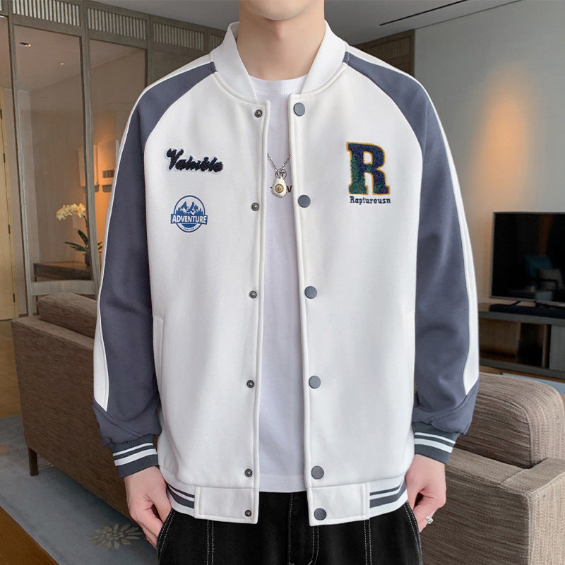 Varsity Jacket Vintage Baseball Jacket Men's Autumn and Winter Letters Printed All-Matching Texture Towel Embroidery Jacket