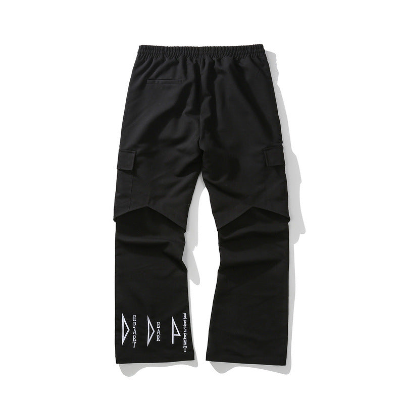 Man Fall Outfits Cargo Pants Embroidered Bootcut Pants Men's Loose Casual Pants High Street Stitching Overalls Trousers