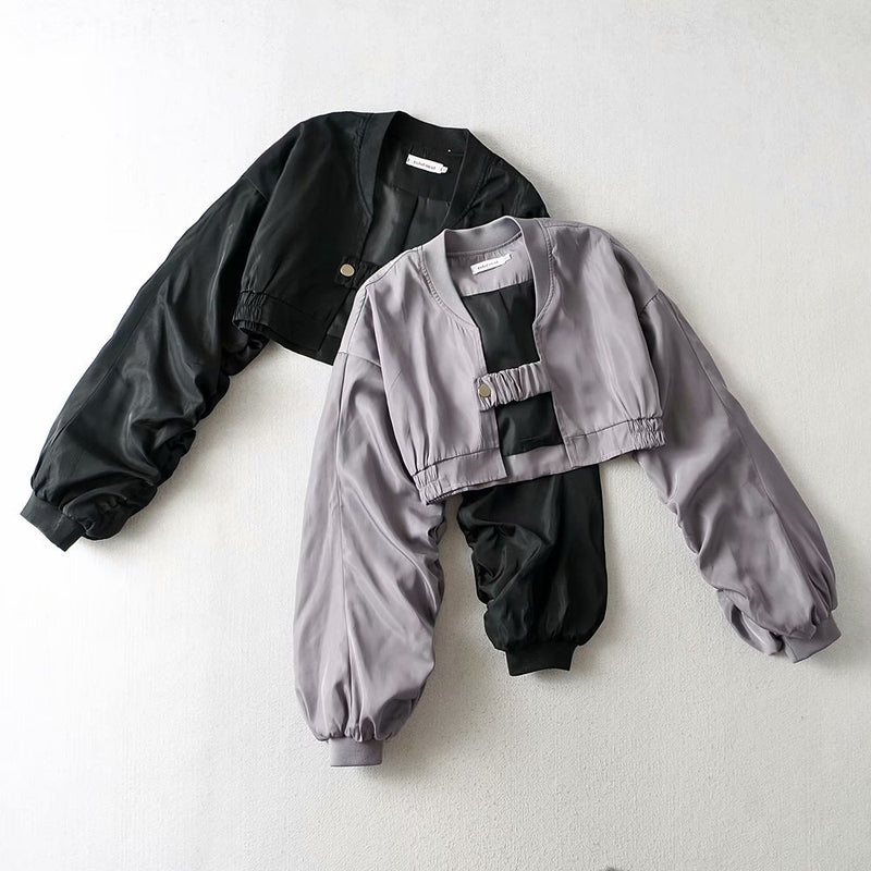 Women Fall Fall Two-Color Jacket Coat Sleeve Pleated Loose Top