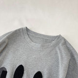 Smiley Face T Shirt round Neck Pullover Smiling Face Embroidery Loose Short Sleeve T-shirt
