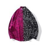 Mens Fall Outfits Paisley Vintage Contrast Color Coat Loose Couple Shirt Long Sleeve Men