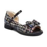 Flat Dress Sandals Summer Low Heel Peep Toe Bow Buckle Sandals