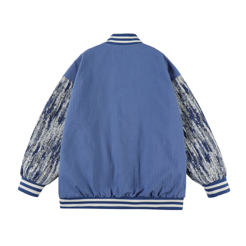 Baby Blue Varsity Jacket Vintage Embroidery Contrast Color Baseball Uniform for Men Spring and Autumn Coat