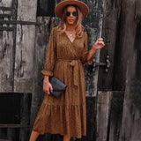 Emery Rose Dresses Casual Holiday Style Floral Print Long Sleeve Autumn and Winter Dress Large Swing Skirt