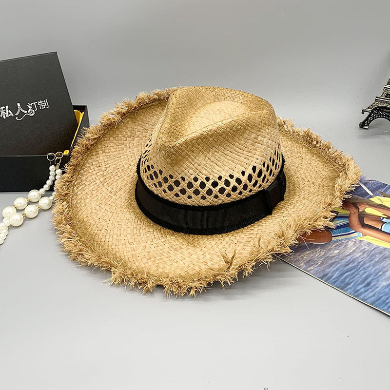 Cowgirl Hats Sun Protection Men's Foldable Cowboy Hat Neck Protection Sun Hat Raffia Hat