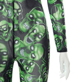 Sexy Deep V Long Sleeve Hollow out See-through Skull Mesh One-Piece Trousers for Women