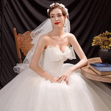 Women'S Evening Dress Ball Gown Princess Quinceanera Wedding Dresses Bow Strapless, Floor Length Tutu Princess Wedding Dress