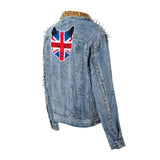 Patchwork Denim Jacket Leopard Print Lapel Punk Trendy Denim Jacket