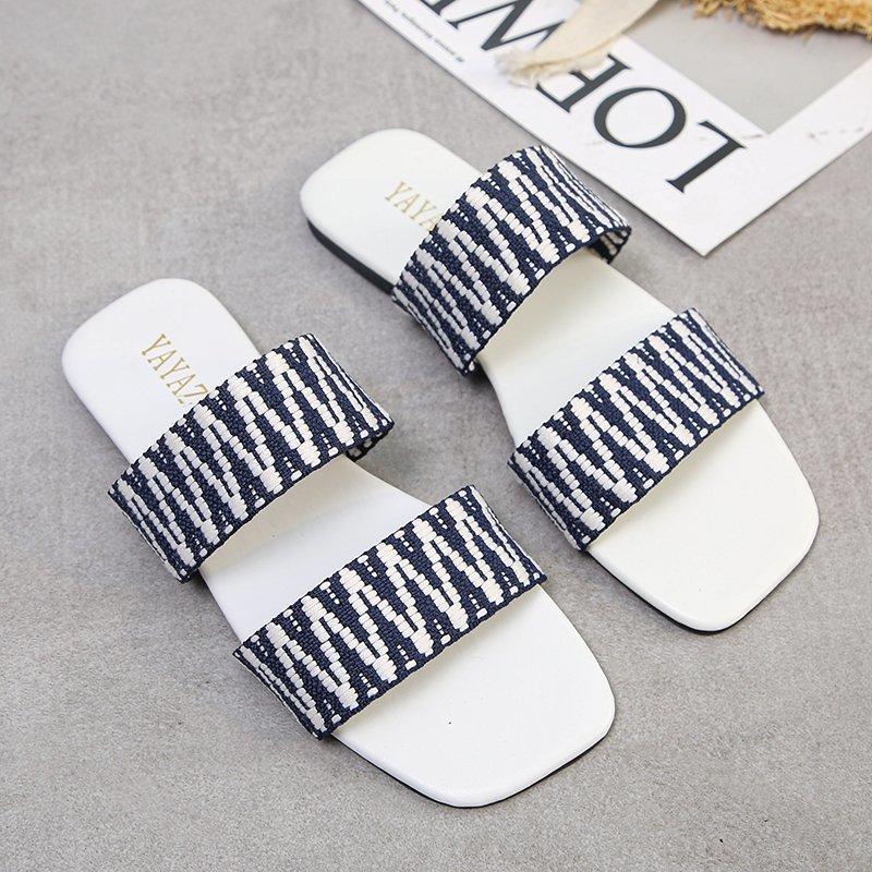 Women Open Toe Sands Flats Summer Flat Woven Flip Flops Fashion Beach Shoes