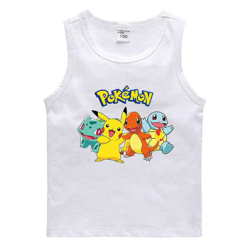 Children Pokemon Pikachu T Shirt Cotton Leisure Sweat Absorbing Sports Vest