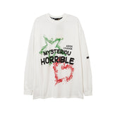 Mens Fall Outfits Graffiti Letter Printed Loose Long Sleeves T-shirt Men and Women Couple round Neck Sweater