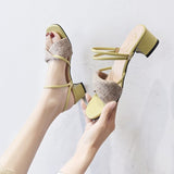 Nude Strappy Block Heels Sandals