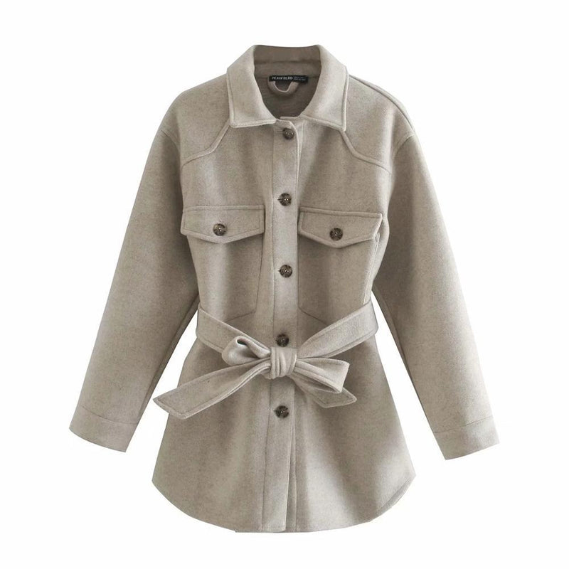 Women Winter Coats Women'S Coat Fall Fashion Casual Long Sleeve With Belt Shirt Coat