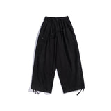 Mens Fall Outfits Japanese-Style Retro Solid Color Straight Drawstring Jogger Pants Loose-Fitting Wide-Leg Trousers