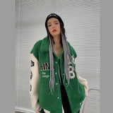 Red Varsity Jacket Autumn and Winter Hip Hop Motorcycle Lambswool Wool Coat Thick Winter Clothes Men and Women Couple Style