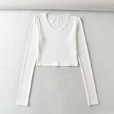 Women Fall Fall Five-Color Small V-neck Long Sleeve T-shirt Slim-Fit Crop-Top