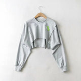 90S Outfits Retro Style round Neck Labeling Long Sleeve Irregular Sweatshirt Women