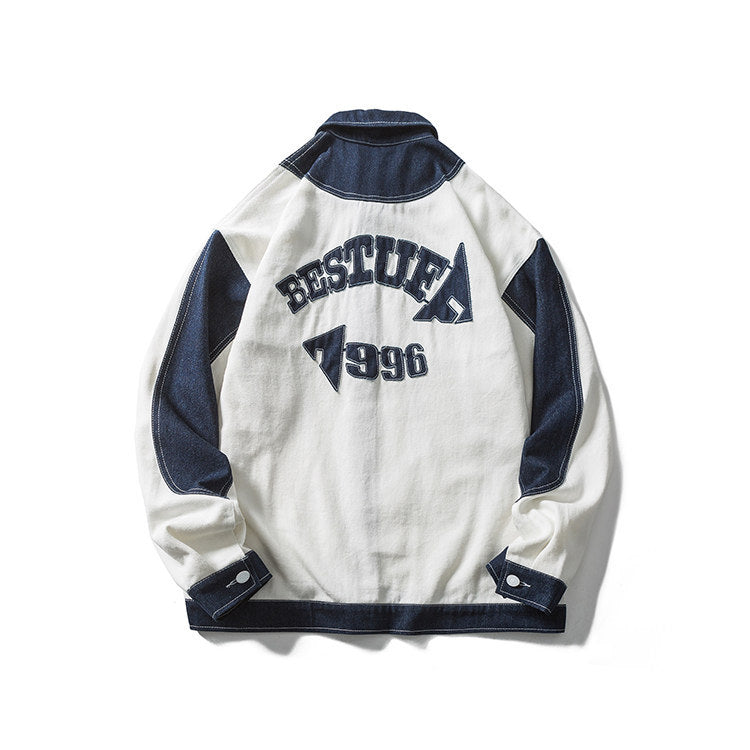 Varsity Jacket Vintage Autumn Coat Color Contrast Patchwork Loose Green University Style Casual Jacket for Men