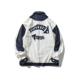Varsity Jacket Vintage Autumn Coat Color Contrast Patchwork Loose Green University Style Casual Jacket for Men