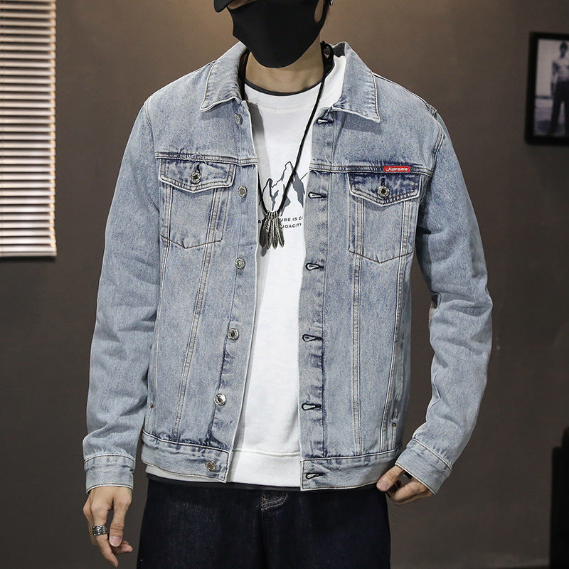 Denim Jacket Men's Slim-Fit Washed Casual Denim Jacket