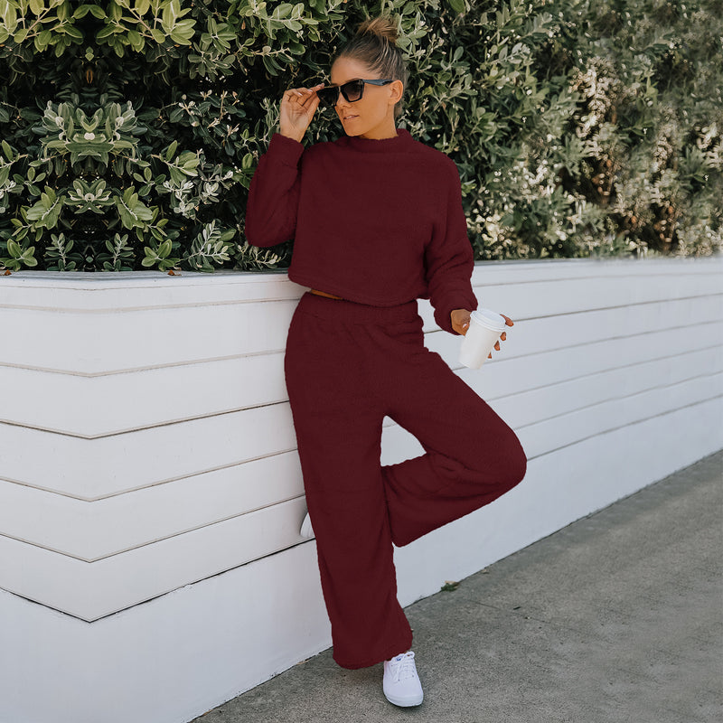 Women Fall Outfits Autumn and Winter Double-Sided Velvet Top Suit Home Wear Trousers Two-Piece Set