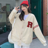 White Varsity Jacket Autumn College Style Letter Embroidered Cardigan Sweater Thin Men and Women Casual Jacket