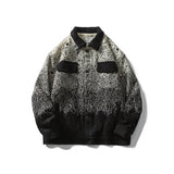 Black Varsity Jacket Autumn Gradient Printing Men's Casual Jacket Coat Polo Collar Top
