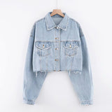 Brown Cropped Varsity Jacket Lapel Denim Jacket Denim Jacket Coat