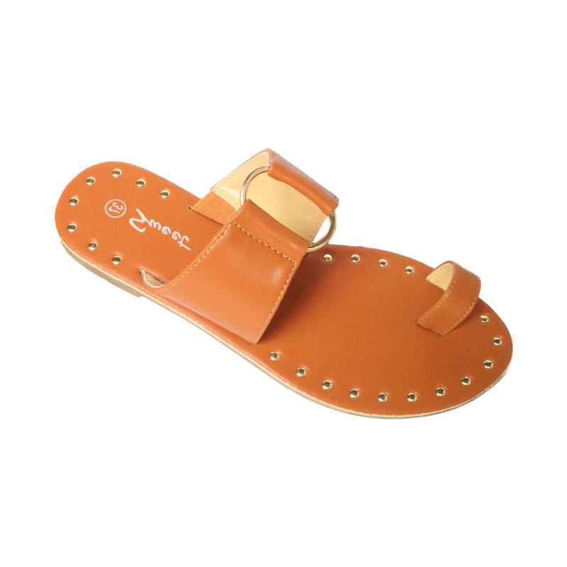 Women Open Toe Sandals Flats Round Toe Toe Covering Rivet Flat Casual Slippers